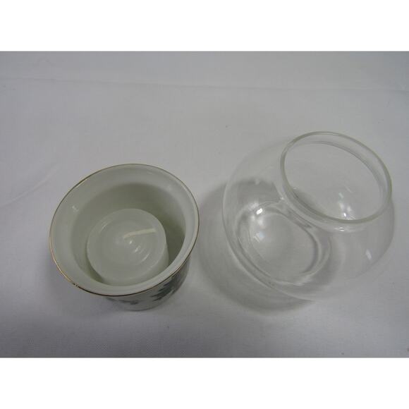 Porcelain Mini Hurricane with Candle Home Decor Glass Light Lantern Open Box - Picture 6 of 11